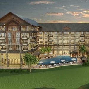 Rendering of the exterior of the Amari property in Vang Vieng