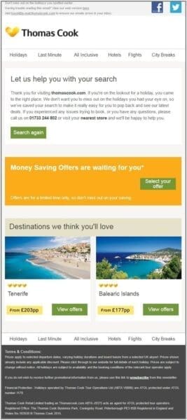 Thomas Cook email example - 5 tactics for your travel email marketing to take flight