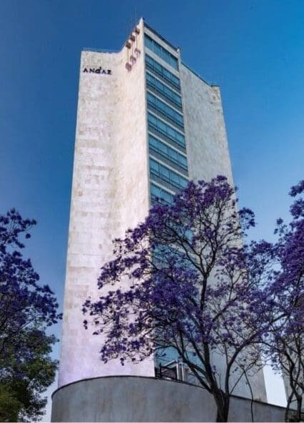 Andaz Mexico City Condesa with Jacaranda trees in bloom